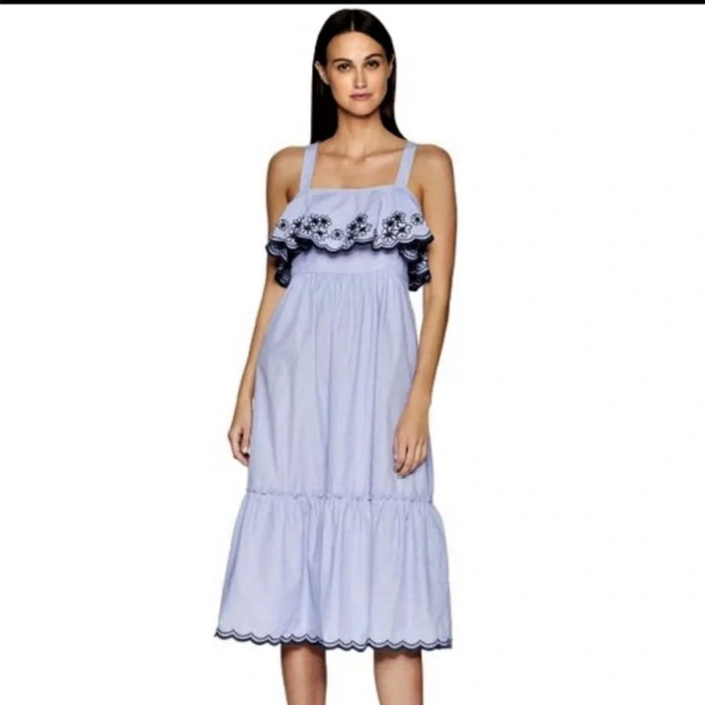 Kate Spade Daisy Embroidered Patio Sun Dress Blue White M Summer